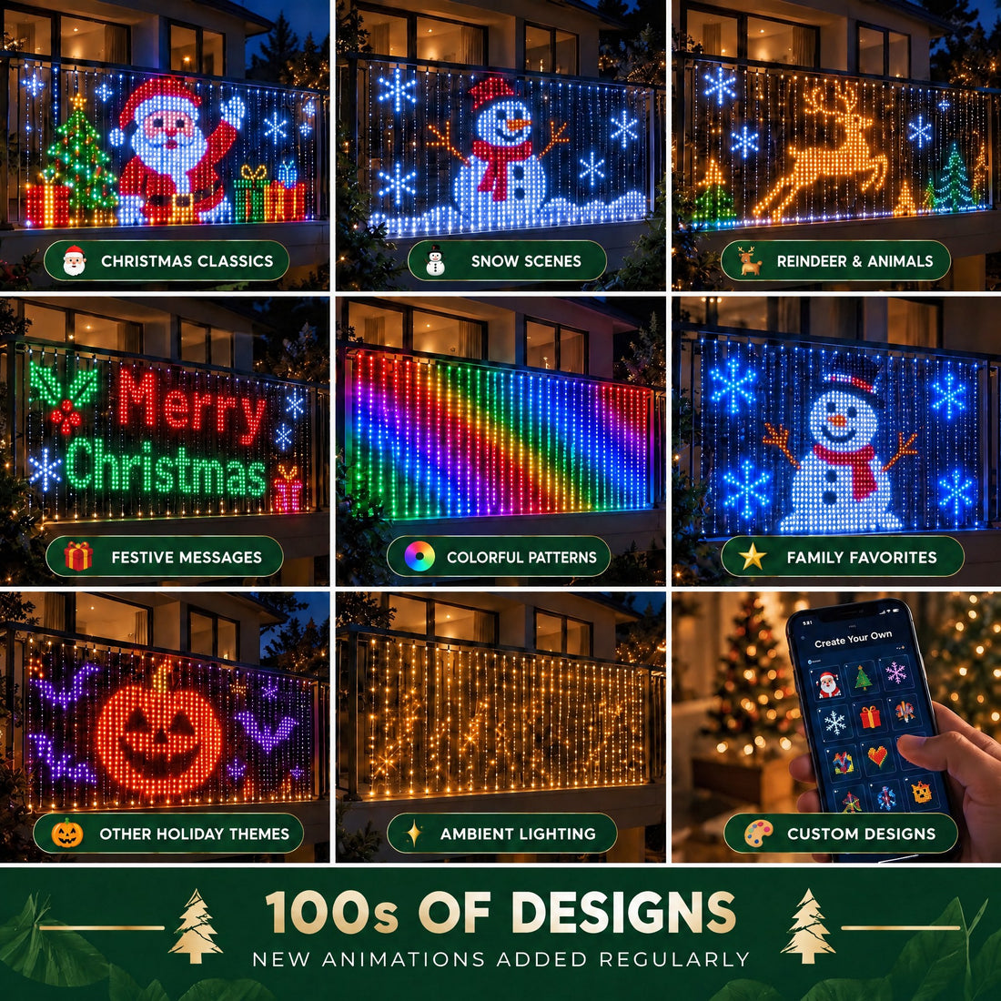 Hundreds of animated designs: Christmas classics, snow scenes, reindeer and festive messages